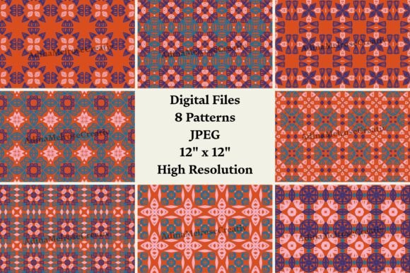 8 Boho Terracotta Navy Geometric Tiles