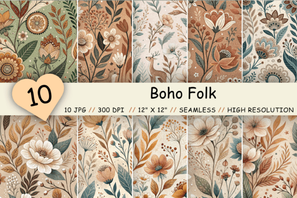 Boho Folk Floral Seamless Pattern