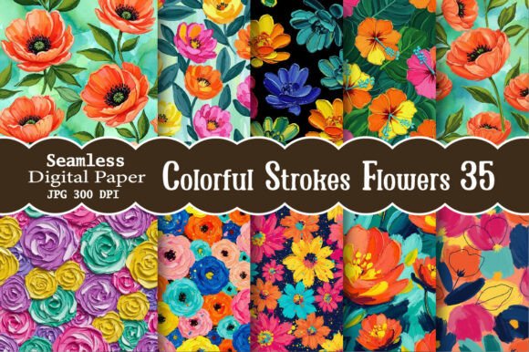 Colorful Strokes Flowers Digital Papers: A Canvas of Creative Expression