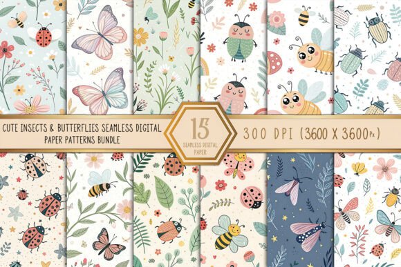 Cute Insects Butterflies Seamless