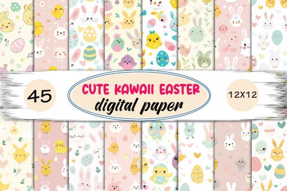 Cute Kawaii Easter Digital Paper for Creative Expression