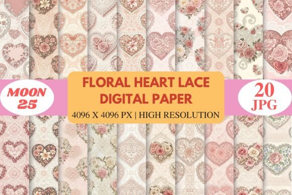 Floral Heart Lace Digital Paper
