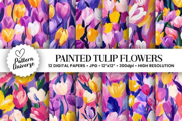 Painted Tulip Flowers Digital Papers: A Versatile Resource for Creative Projects