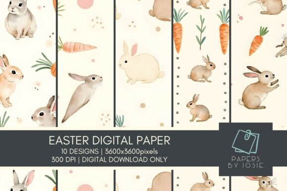 Rabbit Carrot Pattern Digital Paper