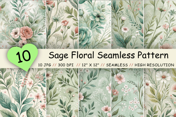 Sage Floral Seamless Pattern, Cottagecore: A Timeless Choice for Creative Projects
