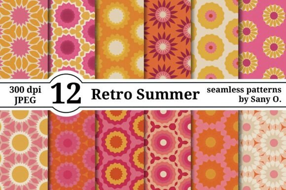 Seamless Pattern Retro Summer 70s Flower