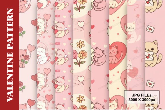 Valentine Cats Digital Paper Pack