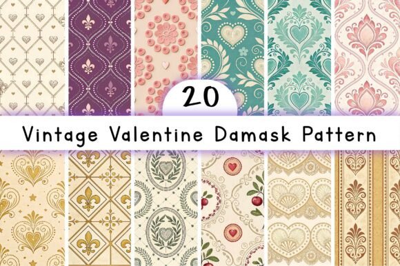Vintage Valentine Damask Pattern
