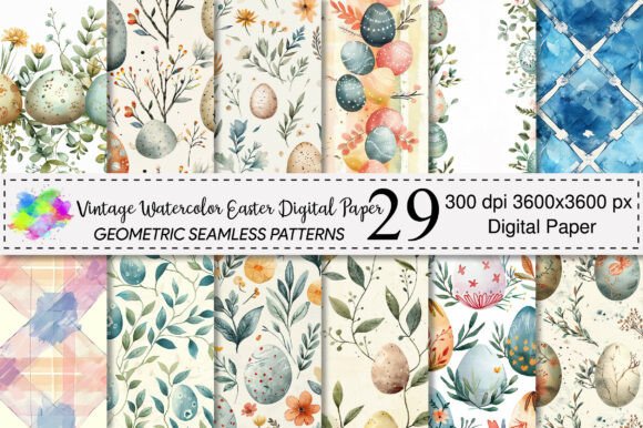 Vintage Watercolor Easter Digital Paper