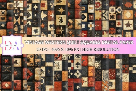 Vintage Western Quilt Squares Digital Paper